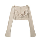 Pure-Want Summer Collar Low-Chest Knot Sports Top Short Horn Sleeve Fashion Niche T-Shirts Thin