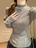 Dey-Ling Shirt Women's Clothing Autumn And Winter 2026 New Long-Sleeved White T-Shirt Women's Half-High Collar Top