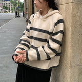 KANING Korean Version Of Soft-Finish Striped Hooded Sweater Women 2026 Autumn And Winter New Design Sense Fashion Loose Knitting Shirt
