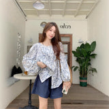 Vintage Broken Flower Long-Sleeved Shirt Women's Autumn New Design Sense And Other Lantern Sleeves Casual Loose Coat Tide