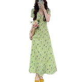 Large-Size Fat Mm Temperament V-Neck Collared Hua Bubble Bubble Sleeve Dress Women's New Summer Collection Waist Thin A Word Long Dress