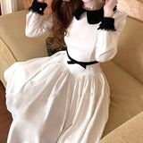 Ao Daili Classic Split Line Hepburn Dress Colored Doll Collar Bows Slim A Dress Autumn 2025