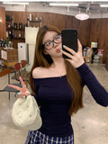 Pure Hot Girl Slimming Thin Shoulder Long-Sleeved T-Shirt Women's Early Autumn Design Feeling Hit-Shirt Student Top