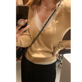 KANING Gentle Wind Design Fake Two V-Neck Knitted Women 2026 Early Autumn New Top
