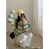 KANING Korean Striped Double Zipper Knitted Cardigan 2026 Autumn New Women's Short Round-Neck Sweater Jacket