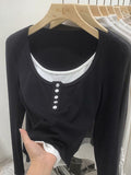Large-Size Women's Fat Mm Fake Two-Piece Top Bottom Shirt Autumn New Design Small Long-Sleeved T-Shirt Girl