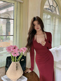 Hanging Neck Thin Dress Girl Spring And Autumn Long Sleeves To Repair The Skirt Temperament Tight-But Hip Fishtail Long Dress Outlet