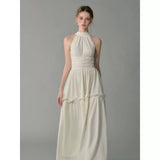 French New High-End Hanging Neck Dress Women's Summer Design Feel Sleeveless Folds To The Waist Thin Temperament Dress