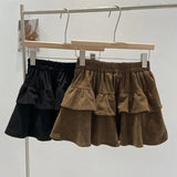 Autumn And Winter Loose Waist Corduroy Short Skirt Girl Lotus Leaf Cake Half-Dress Babes Thin A Word Fluffy Skirt