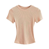 Flat-Up Base T-Shirt Thread Round-Neck Short-Sleeved Bottom Shirt Showing Skinny Short-Sized Hottie
