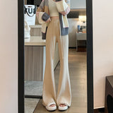 KANING Micro-Horn Knitted Trousers Women's Autumn And Winter Fashion High-Waisted Thin Trousers Lanky Soft Tug Trousers