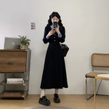Autumn And Winter French Temperament Fake Two Spliced POLO Collar Dress Women Large Size Waist A Skirt Long Dress