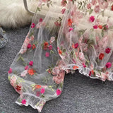 One-Word Shoulder Mesh Embroidery Perspective Shirt For Women's Summer Loose Bubble Sleeve Short Hoodie Long-Sleeved Lace Shirt