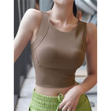 Sports Running Fitness Yoga Suit With Chest Pad Vest Women's Summer Slimming Leisure Short Blouse