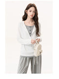 Snow Cotton Korean Autumn And Winter Sweet Wind And Fake Two Spliced Long-Sleeved T-Shirt Women's Top Half Open Collar Small Fragrant Blouse