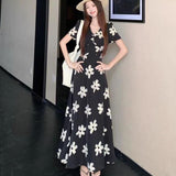 Elegance Elegant Windy Large Summer Flowers Peach Heart Collar Dress Girl Body High Thin Cover A Word Dress