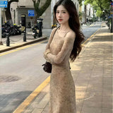 Autumn Sexy Shoulder Hanging Neck Dress Woman Slimy Temperament Elegant Hollow Dress