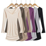 Big V Collar Collar Collar Collar Collar Side Folding Dress Autumn Hottie Pure Lust Dress Open Horn Sleeve