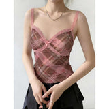 Fashiony Pink Lace Sling Vest Women's Summer New Body-Repair Shoulder-To-Shoulder Temperament