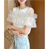 Real Shooting A Large Number Of Fake Two-Piece Multi-Wear French Women Heavy Industry Ordered Beaded Ear Lace High-End Cotton Shirt Women's Top