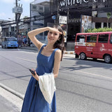 Blue Mist Love French Denim Dress Women's Summer Small Design Feel Waist Temperament Slings Long Skirt