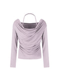 Pure Wind Hanging Neck Fake Two Long-Sleeved T-Shirts For The Autumn Women's New Body-Repair Short-Covered Tucked On The Shoulder Ins