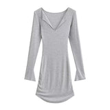 Big V Collar Collar Collar Collar Collar Side Folding Dress Autumn Hottie Pure Lust Dress Open Horn Sleeve