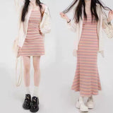 Rainbow Hanging Dress Women's Summer New French Mini-Designed Slimming Spice Girl Short Dress Set