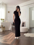 Women's Summer Dress Sexy Temperament Pure Round Collar Short-Sleeved Long Women's Dress Dress