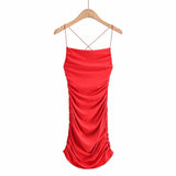 Ins Sexy Big-Lexed Fine-Skin Slinged Dress Girl 20 Summer Folds Elastic Tight-Blit-Bstice Dress