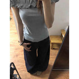 Fashion Sexy Hottie Gray Shoulder Short-Sleeved T-Shirt Girl Summer New Out-Shoulder Repair Slim Short Top