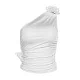 Sweet Hottie Sexy One-Shoulder Sleeveless Vest Women Summer New Slim Splicing Splicing Short Top