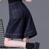 6 Points Of Denim Shorts Women's Summer Thin A-Word 2025 New Loose Thin Straight Trousers Wide-Legged Trousers