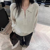 Kaning Lazy Half Zippered Knitted Women 2026 Autumn Winter New Polo Collar Jumper Sweater