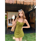 Green Fresh Hanging Dress Women's Summer Atmosphere With A Beautiful Breast Repair Slimming And Hip Short Skirt