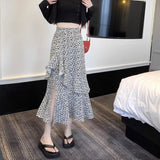 Stylish Street Breeze Flower Opening Skirt Dress Women Summer Design High Waist Hanging Feeling Irregular Long Skirt
