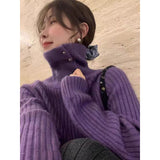 KANING Korean Version Of The Solid Color High-Necked Knitting Shirt 2026 Autumn And Winter New Lazy Soft Glutinous Sweater Woman
