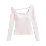 Pure Hottie Sexy Slim Thin Shoulder Long-Sleeved T-Shirt Inside The Bottom Blouse Plus Bra Slender