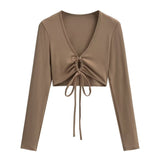 Spice Girls Spring Ultra-Deep V Rope With Long Sleeve T-Shirt Shawl Short Coat Top
