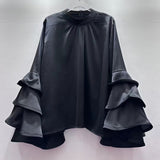 Fashion Elegant Temperament Commuting Lotus Horns Sleeves With Autumn Dress High-End Shirt Women's Top