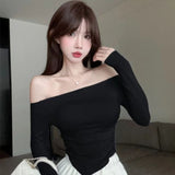 Purely Sexy Shoulder Long-Sleeved T-Shirt Femininity T-Shirt Femininity T-Shirt Girl Tide
