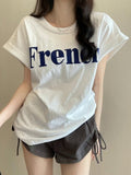 Ins Pure Want To Print The Shoulder Short-Sleeved T-Shirt Women's Summer Korean Version Of The New Loose Round-Neck Short-Sleeved Bottom Women's T-Shirt Tide