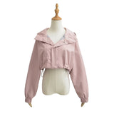 Vintage Early Autumn Hooded Jacket Storm Coat Style Short Loose Drawstring Short Coat