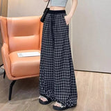 Summer Leisure Style Thin Lattice Pocket Loose Broad Leg Pants Fashion Women's Hanging Trousers Korean Version Of Drawstring Drag Trousers