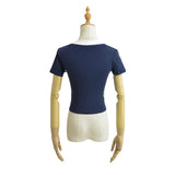 Hottie Summer V-Neck Scrabble Short-Sleeved Sports Letter Print Tight Short T-Shirt