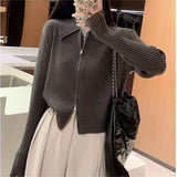 3.7/New On Spring XUAN XIAO JIE Short Premium Sense Polo Collar Zipper Knitted Open Shirt