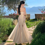 French Beautiful Three-Dimensional Flower Sling Dress Women's Summer Design Feel Waist Net Yarn Fishtail Long Skirt