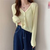Collar Sunscreen Knitted Cardigan Women's Summer Thin Chic Air-Conditioning Shirt Coat High Waist Thin Short Hooded Top