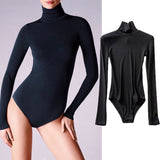 Tight-Tight High-Necked Long-Sleeved-Joined Women With Solid-Color Threaded T-Shirt T-Shirt Tops