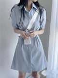 Blue Polo Collar Shirt Dress Woman 2025 Summer French Short Dress To Collect Thin A-Word Short-Sleeved Dress